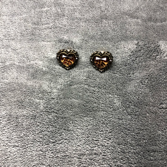 Betsey Johnson Jewelry - Betsey Johnson Leopard Heart Stud Earrings